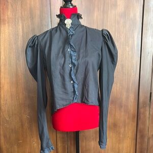 Vintage Victorian Style Black Lace Ruffled Top S/M